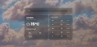Weather dashboard showing London current conditions and a five-day forecast.